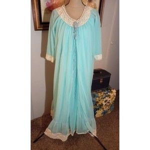 Vintage Intime of California Blue Beige Lace Peignoir and Negligee Small 2pc